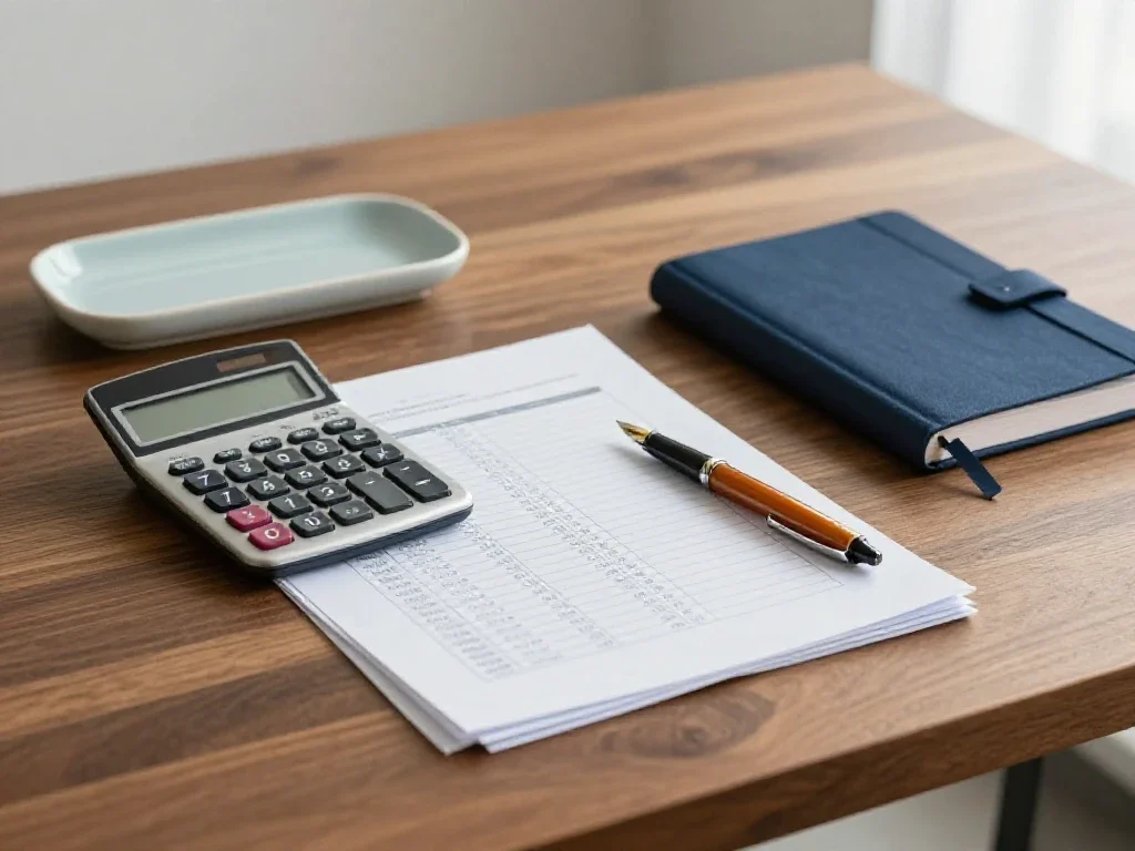Calculadora y documentos financieros ordenados sobre un escritorio que transmiten transparencia y gestión profesional.